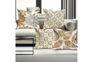 Set van 4 kussenhoezen grijs wit goud 40x40cm