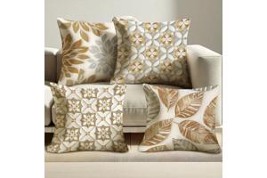 Set van 4 kussenhoezen grijs wit goud 40x40cm