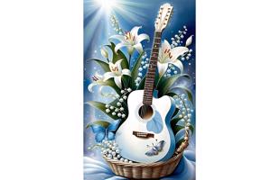 nr 136 Diamond Painting gitaar bloemen 50x40cm (rond)