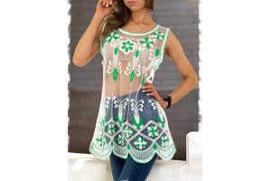 Whoa doorschijnende ibiza top met parels groen S/M