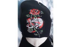 Skull muts roses glitter one size