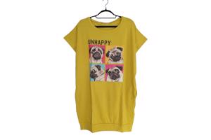Shirt jurk Unhappy honden opdruk geel S