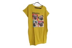 Shirt jurk Unhappy honden opdruk geel S