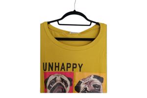 Shirt jurk Unhappy honden opdruk geel S