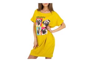Shirt jurk Unhappy honden opdruk geel S