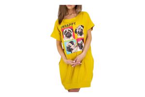 Shirt jurk Unhappy honden opdruk geel S