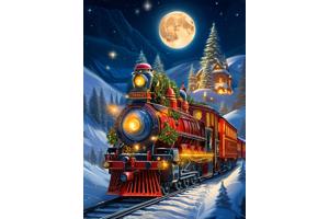 50x40cm Diamond Painting kerst trein (rond) nr 75