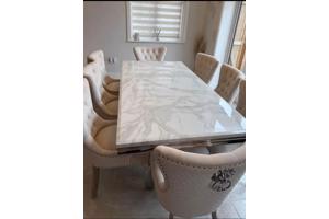 Marble dining table and 8 chairs