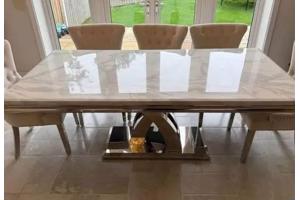 Marble dining table and 8 chairs