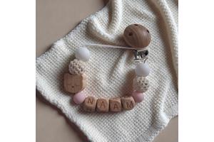 Gepersonaliseerde naam speen koord beertje lichtroze