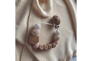 Gepersonaliseerde naam speen koord beertje lichtroze