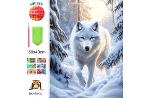 nr 23 Diamond Painting witte wolf 50x40cm (vierkant)