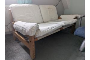 grenen 2 zitsbank met stoffen kussens