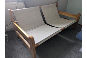 grenen 2 zitsbank met stoffen kussens