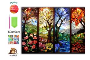 nr 22 Diamond Painting 4 seizoenen bomen 50x40cm (vierkant)