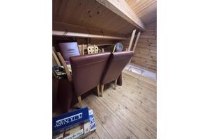 Set van 6 bruine/cognac leren eetkamerstoelen