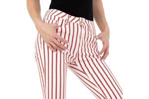 Skinny broek wit rood gestreept S