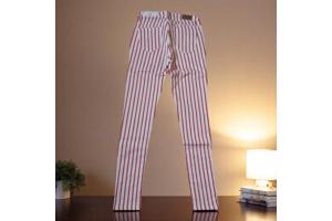 Skinny broek wit rood gestreept S