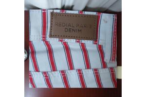 Skinny broek wit rood gestreept S