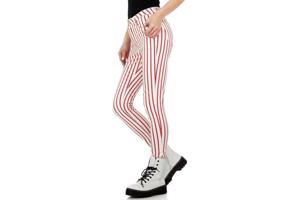 Skinny broek wit rood gestreept S