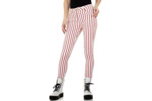 Skinny broek wit rood gestreept S