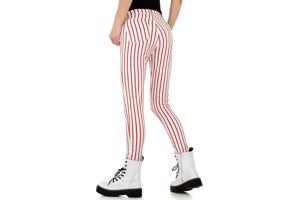Skinny broek wit rood gestreept S