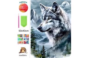 nr 21 Diamond Painting wolf 50x40cm (vierkant steentjes)