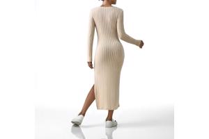 Stretchy beige jurk met split XXL