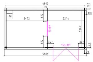 Tuinhuis-Blokhut 2525 Z: 500 x 250 x 257cm