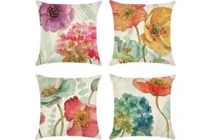 Set van 4 kussenhoezen pastel bloemen print 40x40cm