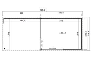 Tuinhuis-Blokhut Olivia met overkapping: 736x296x239 cm