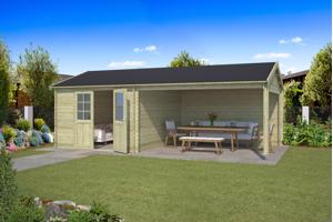 Blokhut met overkapping Octavio 680x380 Onbehandeld vuren