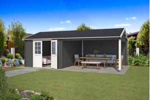 Blokhut met overkapping Octavio 680x380 Onbehandeld vuren