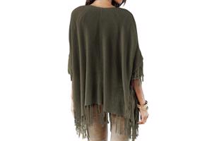 Fijngebreide poncho, maat 36/38, kleur: Khaki (nieuw)