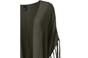 Fijngebreide poncho, maat 36/38, kleur: Khaki (nieuw)