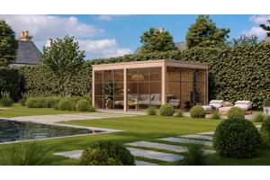 MAATWERK TUINHUIZEN, blokhutten en bijgebouwen.
