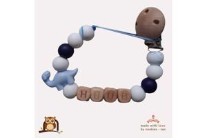 nr 9 noekies naam speenkoord dino langnek lichtblauw wit