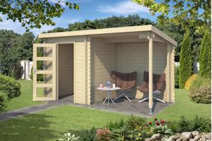 Blokhut met overkapping Jelle 370x175 Onbehandeld vuren