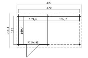 Blokhut met overkapping Jelle 370x175 Onbehandeld vuren