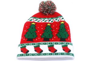 Muts met Pompon - Thema Kerst - Beanie - Acryl - Kerstbomen