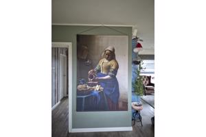 Het melkmeisje foto op textiel 120x180, wanddoek, wandkleed