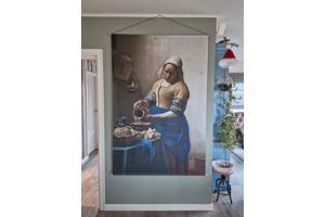 Het melkmeisje foto op textiel 120x180, wanddoek, wandkleed