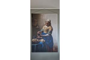 Het melkmeisje foto op textiel 120x180, wanddoek, wandkleed