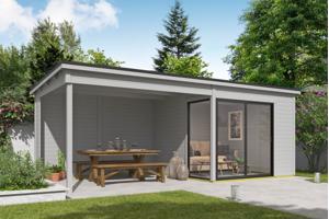 Blokhut met overkapping Julia 295x295 onbehandeld vuren