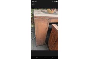 Tuinset tafel bank  3 stoelen kussens.,Steigerhout