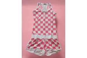 Metrofive playsuit roze wit geblokt M/L 38/40