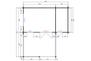 Tuinhuis-Blokhut 4x3+3z: 495 x 340 x 265 (h) cm