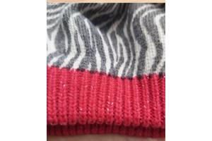 winter baret muts zebra roze glitter rand