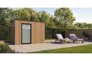 Strak tuinhuis Box-Thermo Wood in diverse standaard maten