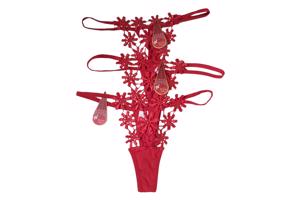 3x Hana kerst strings rood bloemetjes one size